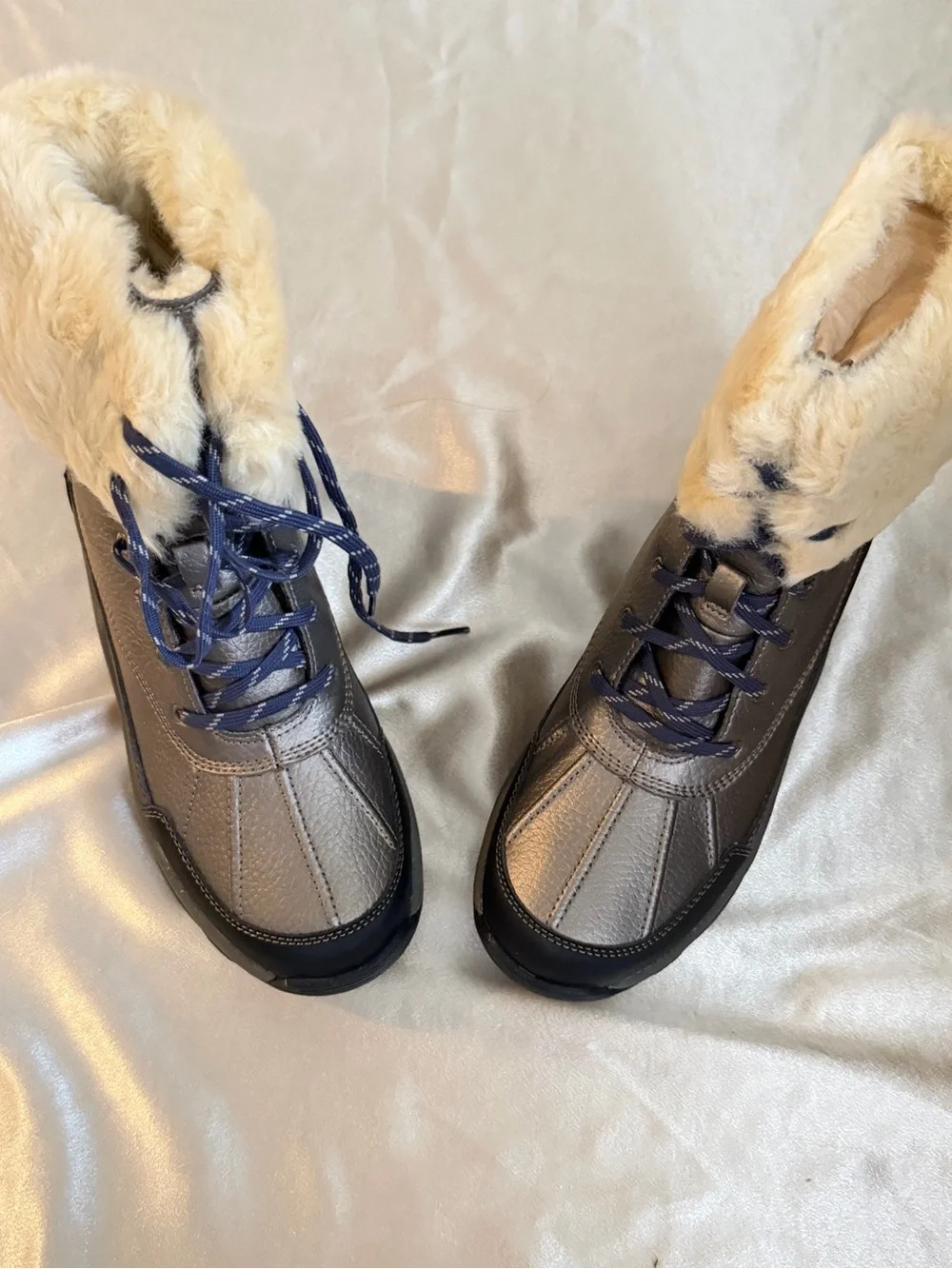 Clarks Mazlyn Arctic Pewter Leather Fur-Lined Winter Boots Size 8.5 New W/box